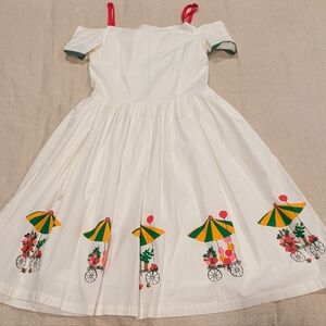 Tatyana White Dress with Colorful Umbrella Design